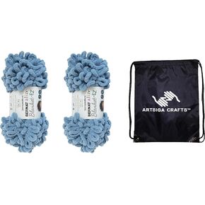 Bernat Knitting Yarn Alize Blanket EZ Country Blue 2-Skein Factory Pack (Same Dyelot) 161037-37018 with Knitting Project Bag