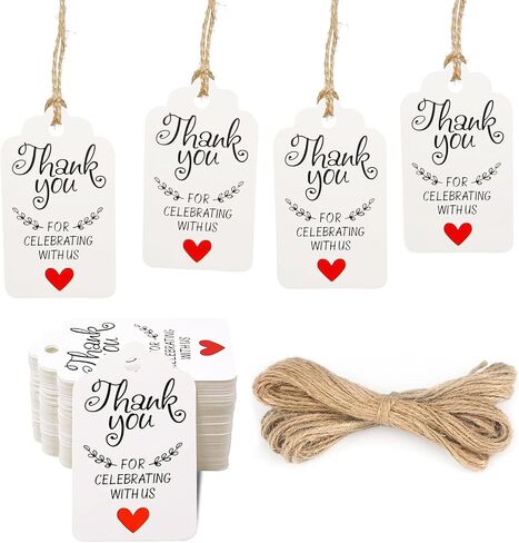 G2PLUS Thank You for Celebrating with Us Tags, 100PCS Kraft Paper Gift Tags with Natural Jute Twine, Hollow Heart Gift Tags for Wedding, Baby Shower, Birthday Party Favors (Brown) in Saudi Arabia