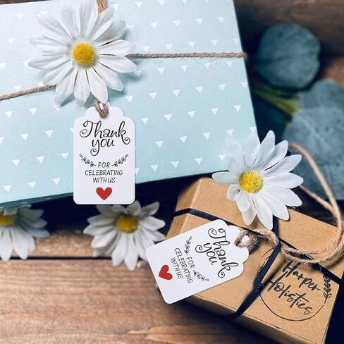 G2PLUS Thank You for Celebrating with Us Tags, 100PCS Kraft Paper Gift Tags with Natural Jute Twine, Hollow Heart Gift Tags for Wedding, Baby Shower, Birthday Party Favors (Brown) in Saudi Arabia