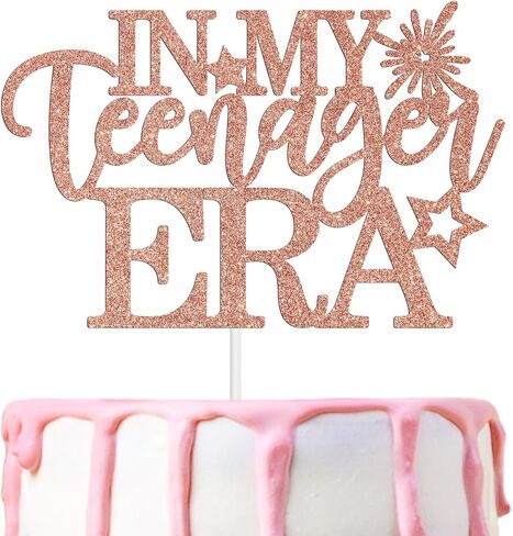 in My Teenager Era Cake Topper,Official Teen/It's My Time/Hello 13, Funny 13th Birthday Party Decorations Supplies for Boys Girls, Rose Gold Glitter in Saudi Arabia