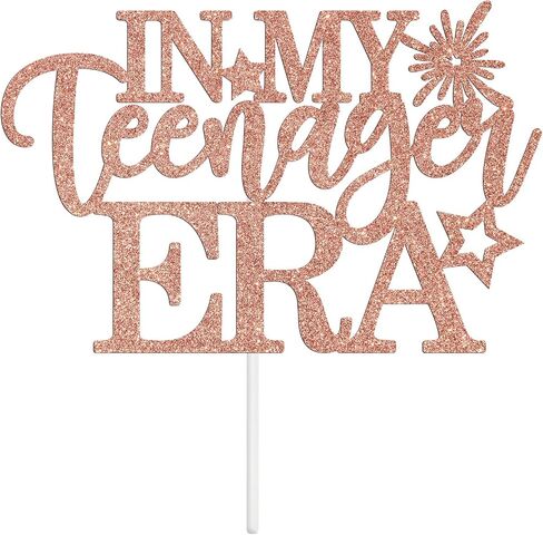 in My Teenager Era Cake Topper,Official Teen/It's My Time/Hello 13, Funny 13th Birthday Party Decorations Supplies for Boys Girls, Rose Gold Glitter in Saudi Arabia