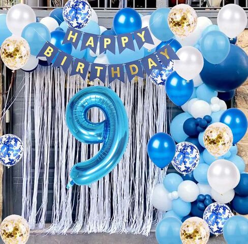 زخارف عيد الميلاد التاسعة للأولاد ، زخرفة عيد ميلاد الذهب الأزرق التاسع ، مستلزمات حفلات الذكرى السنوية 9 سنوات ، مستلزمات حفلات بالون زرقاء 9 للبنات (9) in Kuwait