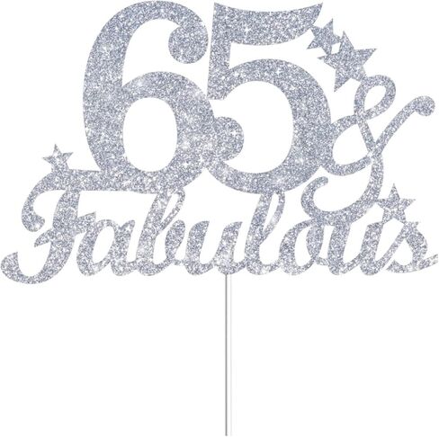 65 & Fabulous Cake Toppers Glitter Silver Glitter ، Happy 65 Birthday Cake Topper Heaits to 65 year bay decoration ، و 5 وستون وأزخرفة كعكة رائعة لـ 65 حفلة عيد ميلاد in Kuwait