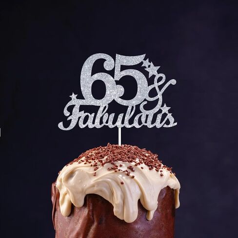 65 & Fabulous Cake Toppers Glitter Silver Glitter ، Happy 65 Birthday Cake Topper Heaits to 65 year bay decoration ، و 5 وستون وأزخرفة كعكة رائعة لـ 65 حفلة عيد ميلاد in Kuwait