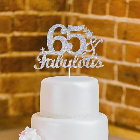 65 & Fabulous Cake Toppers Glitter Silver Glitter ، Happy 65 Birthday Cake Topper Heaits to 65 year bay decoration ، و 5 وستون وأزخرفة كعكة رائعة لـ 65 حفلة عيد ميلاد in Kuwait