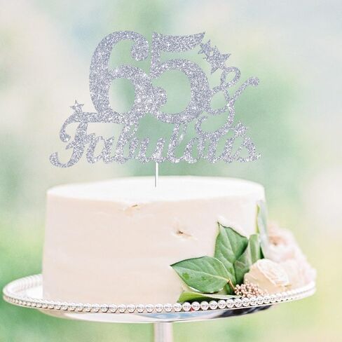 65 & Fabulous Cake Toppers Glitter Silver Glitter ، Happy 65 Birthday Cake Topper Heaits to 65 year bay decoration ، و 5 وستون وأزخرفة كعكة رائعة لـ 65 حفلة عيد ميلاد in Kuwait