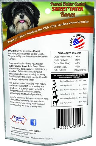 Carolina Prime Pet 45311 Peanut Butter Coated Sweet Tater Bone Treat For Dogs ( 1 Pouch), One Size in Kuwait