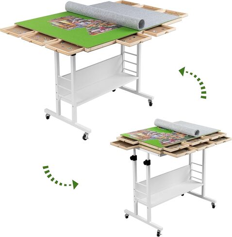 Tektalk 2000 Piece Foldable Puzzle Board with Height Adjustment, Jigsaw Puzzle Table with 2 Felt Cover & 8 Sorting Trays/Drawers, Puzzle Easel with Legs, Enclosed with 4 Roller Wheels (Black) in Kuwait