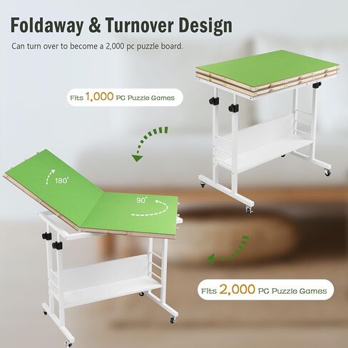 Tektalk 2000 Piece Foldable Puzzle Board with Height Adjustment, Jigsaw Puzzle Table with 2 Felt Cover & 8 Sorting Trays/Drawers, Puzzle Easel with Legs, Enclosed with 4 Roller Wheels (Black) in Kuwait