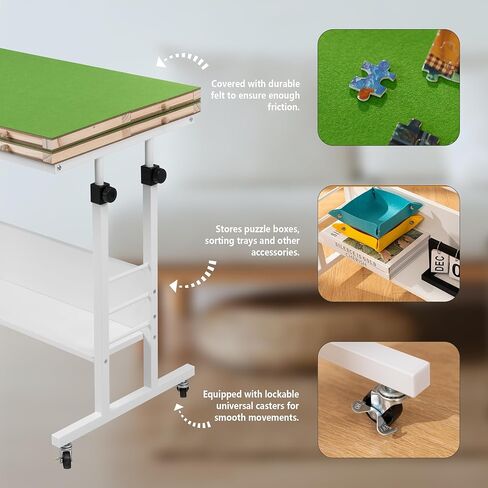 Tektalk 2000 Piece Foldable Puzzle Board with Height Adjustment, Jigsaw Puzzle Table with 2 Felt Cover & 8 Sorting Trays/Drawers, Puzzle Easel with Legs, Enclosed with 4 Roller Wheels (Black) in Kuwait