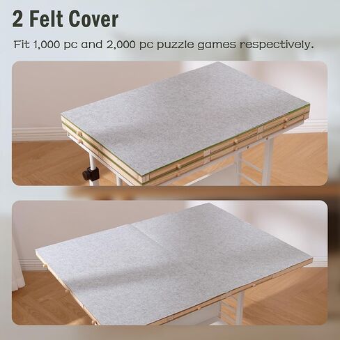 Tektalk 2000 Piece Foldable Puzzle Board with Height Adjustment, Jigsaw Puzzle Table with 2 Felt Cover & 8 Sorting Trays/Drawers, Puzzle Easel with Legs, Enclosed with 4 Roller Wheels (Black) in Kuwait