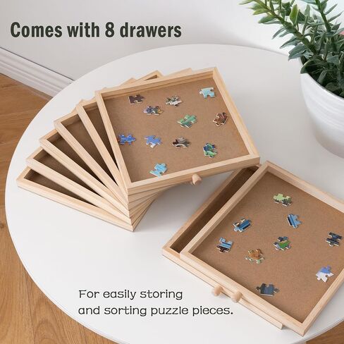 Tektalk 2000 Piece Foldable Puzzle Board with Height Adjustment, Jigsaw Puzzle Table with 2 Felt Cover & 8 Sorting Trays/Drawers, Puzzle Easel with Legs, Enclosed with 4 Roller Wheels (Black) in Kuwait