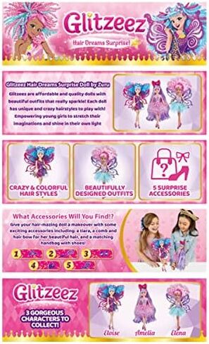 Glitzeez Hair Dreams - 10.5 "Doll مع 5 مفاجآت وزيارات قابلة للتبديل بواسطة Zuru in Kuwait