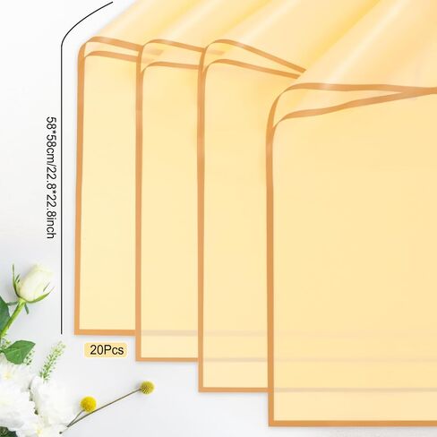 Srapwati 20 Sheets Gold Edge Flower Wrapping Paper, Yellow Bouquet Wrapping Paper Waterproof Floral Wrapping Paper, Florist Bouquet Supplies, DIY Floral Paper for Flower Shop Wedding in Saudi Arabia
