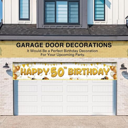 Fulmoon Large Happy 50th Birthday Decoration Banner 9.8x1.6ft Happy 50th Birthday Yard Banner Yard Signs Indoor Outdoor 50 Party Decorations Supplies(White, Gold) in Saudi Arabia