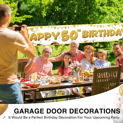 Fulmoon Large Happy 50th Birthday Decoration Banner 9.8x1.6ft Happy 50th Birthday Yard Banner Yard Signs Indoor Outdoor 50 Party Decorations Supplies(White, Gold) in Saudi Arabia