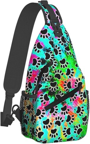 Tie Dye Print Sling Bag for Men and Women,Dog Paw Crossbody Bag Fashion, Casual Chest Bag for Travel in Kuwait
