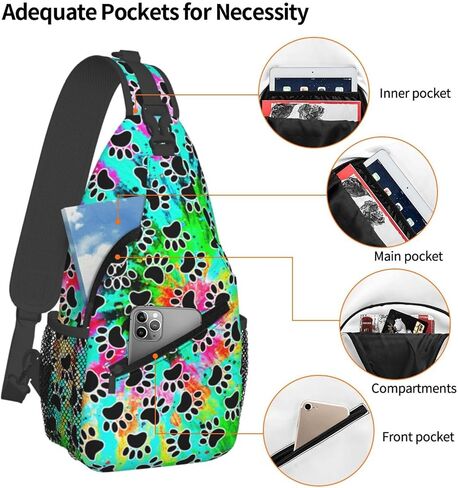 Tie Dye Print Sling Bag for Men and Women,Dog Paw Crossbody Bag Fashion, Casual Chest Bag for Travel in Kuwait