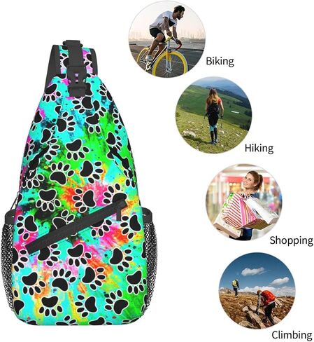 Tie Dye Print Sling Bag for Men and Women,Dog Paw Crossbody Bag Fashion, Casual Chest Bag for Travel in Kuwait