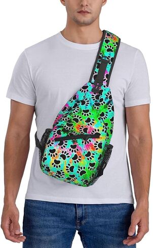Tie Dye Print Sling Bag for Men and Women,Dog Paw Crossbody Bag Fashion, Casual Chest Bag for Travel in Kuwait