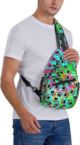 Tie Dye Print Sling Bag for Men and Women,Dog Paw Crossbody Bag Fashion, Casual Chest Bag for Travel in Kuwait