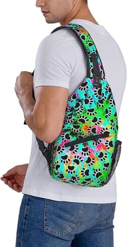 Tie Dye Print Sling Bag for Men and Women,Dog Paw Crossbody Bag Fashion, Casual Chest Bag for Travel in Kuwait