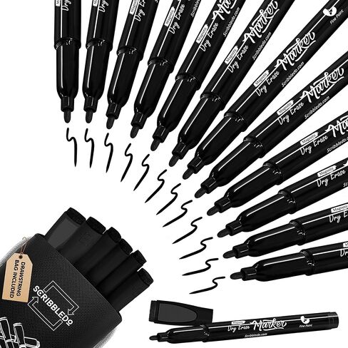 Scribbledo Magnetic Dry Erase Markers Fine Tip Black Color Low Odor Whiteboard Markers with Eraser Cap Thin Skinny White Board Markers for Adults Students Teachers Kids Art Home & School (4 Pack) in Saudi Arabia
