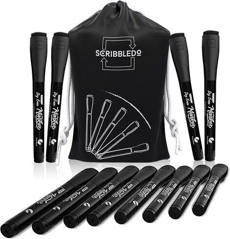 Scribbledo Magnetic Dry Erase Markers Fine Tip Black Color Low Odor Whiteboard Markers with Eraser Cap Thin Skinny White Board Markers for Adults Students Teachers Kids Art Home & School (4 Pack) in Saudi Arabia