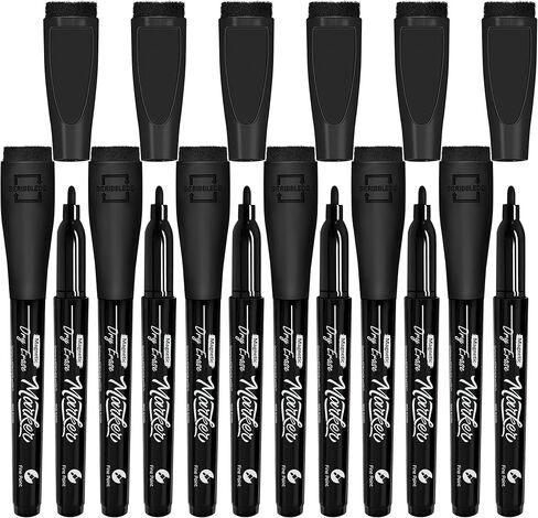 Scribbledo Magnetic Dry Erase Markers Fine Tip Black Color Low Odor Whiteboard Markers with Eraser Cap Thin Skinny White Board Markers for Adults Students Teachers Kids Art Home & School (4 Pack) in Saudi Arabia