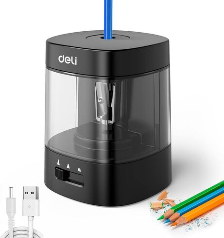 Deli Electric Pencil Sharpener, Automatic Pencil Sharpeners for No.2 Pencils Colored Pencils, USB & Battery Operated Pencil Sharpener for Kids, School, Home, Office, Classroom, Black in Saudi Arabia