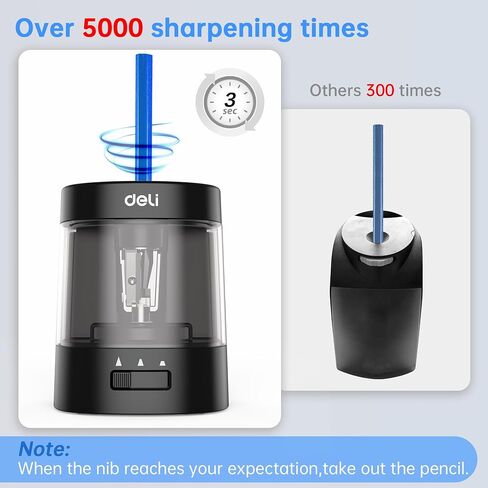 Deli Electric Pencil Sharpener, Automatic Pencil Sharpeners for No.2 Pencils Colored Pencils, USB & Battery Operated Pencil Sharpener for Kids, School, Home, Office, Classroom, Black in Saudi Arabia