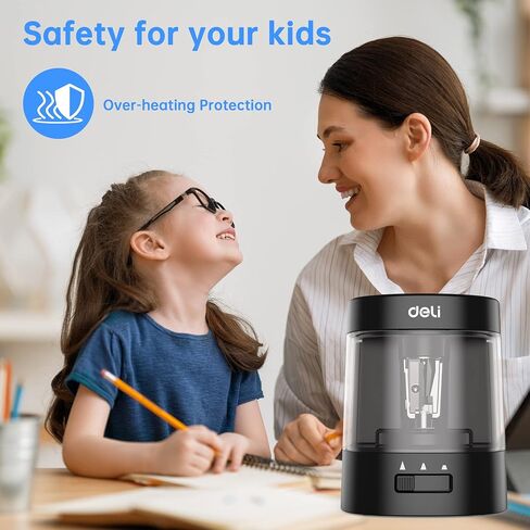 Deli Electric Pencil Sharpener, Automatic Pencil Sharpeners for No.2 Pencils Colored Pencils, USB & Battery Operated Pencil Sharpener for Kids, School, Home, Office, Classroom, Black in Saudi Arabia