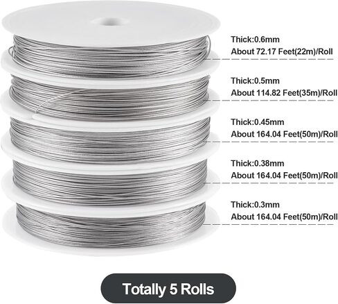 Cheriswelry 5 Rolls Metal Beading Wire for Jewelry Making Nylon Coated Stainless Steel Wire Tiger Tail Wire 0.3-0.6mm for DIY Necklace Bracelet Earring Accessories in Kuwait