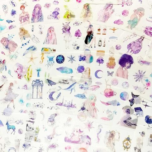 Generally Cute Washi Stickers Set for Journaling-50 SheetsBox Kawaii Scrapbook Aesthetic Natural Plants Small Sticker for Scrapbooking, Planners, Junk Journal, Calendars and Notebook（Purple） in Saudi Arabia