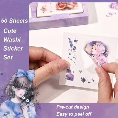 Generally Cute Washi Stickers Set for Journaling-50 SheetsBox Kawaii Scrapbook Aesthetic Natural Plants Small Sticker for Scrapbooking, Planners, Junk Journal, Calendars and Notebook（Purple） in Saudi Arabia
