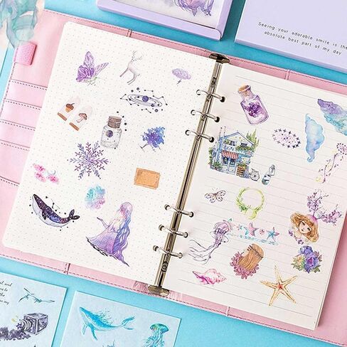 Generally Cute Washi Stickers Set for Journaling-50 SheetsBox Kawaii Scrapbook Aesthetic Natural Plants Small Sticker for Scrapbooking, Planners, Junk Journal, Calendars and Notebook（Purple） in Saudi Arabia