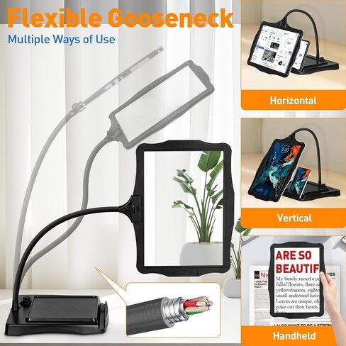 10X Rechargeable Full Page Magnifier for Reading, NUEYiO 10.6*7.8" Large Handheld Magnifying Glass with Light and Stand, 50 LED Lights & 3-IN-1 Gooseneck Magnifying Lamp for Seniors Close Work Craft in Saudi Arabia