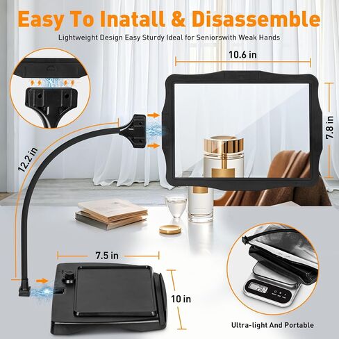 10X Rechargeable Full Page Magnifier for Reading, NUEYiO 10.6*7.8" Large Handheld Magnifying Glass with Light and Stand, 50 LED Lights & 3-IN-1 Gooseneck Magnifying Lamp for Seniors Close Work Craft in Saudi Arabia
