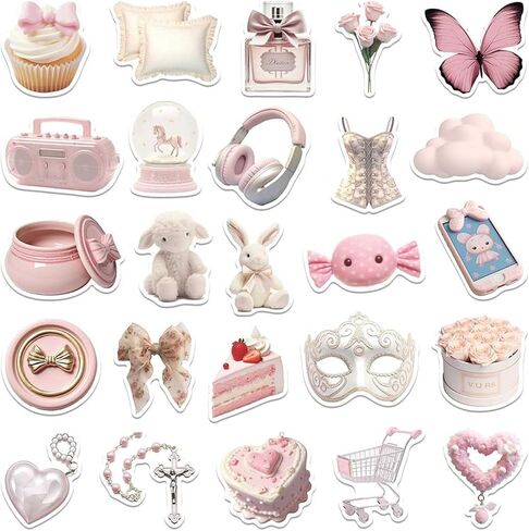 Pink Stickers Aesthetic Y2k Stickers 50PCS Preppy Stickers for Water Bottles Journaling Laptop Phone, Vinyl Waterproof Pink Stickers for Girls Women in Saudi Arabia