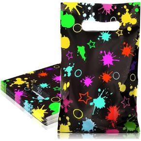Spakon 100 Pack Neon Party Favor Bags Let's Glow in the Dark Supplies Plastic Colorful Candy Goodie Gift Treat Goody Bags for Neon Glow Birthday Decoration