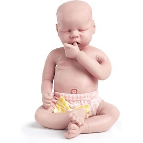 Vollence 18 inch Sleeping Full Silicone Baby Dolls That Look Real, Non Vinyl Dolls, Bald Mouth Open Real Silicone Dolls Asleep Full Silicone Baby - Girl