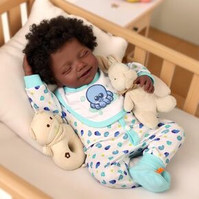 BABESIDE Lifelike Reborn Baby Dolls Black Boy Doll - 20 Inch Soft Body Realistic-Newborn Baby Doll - Vinyl Head Limbs & Cloth Body Posable Real Life Baby Boy Dolls with Accessories Gift Box Ages 3+