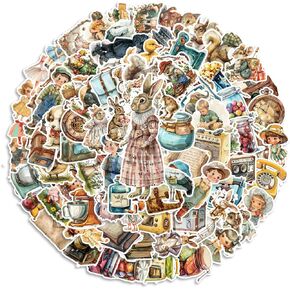 100pcs Victorian Bunny Vintage Doll Stickers, Retro Animal Petter Rabbit Journal Stickers for Scrapbooking Supplies Waterproof Junk Planner Stickers for Water Bottle Laptop