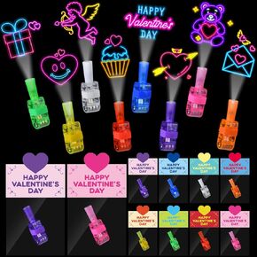 هدايا يوم عيد الحب للأطفال ، 24 حزمة بطاقات عيد الحب مع مصابيح إصبع LED Valentines Light Up Toys For Kids School Classroom Exchange Valentine Day Party Hompts