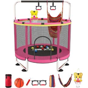 Trampoline for Kids, Adjustable Baby Toddler Trampoline with Basketball Hoop, 440lbs Indoor Outdoor Toddler Trampoline with Enclosure