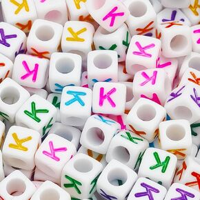 500Pcs White Cube Letter Beads with Colorful Letter E 6x6mm Acrylic Vowel Letter Beads Square Alphabet Loose Beads for DIY Bracelet Necklace Jewelry Making
