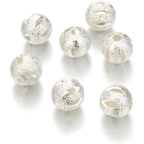 100pcs 6mm (0.24 Inch) Artistic Filigree Round Spacer Loose Beads Sterling Silver Plated Brass Metal for DIY Craft Jewelry Making CF18-6