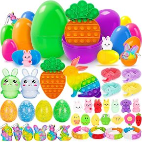 36 Pack Prefilled Easter Eggs with Toys, Bulk Mix 4 Sizes Plastic Easter Eggs with Toys Inside, Surprise Eggs for Easter Hunt, Easter Basket Stuffers, Party Favors for Kids
