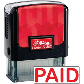 Shiny Paid Stamp Self Inking Rubber Stamp, 1/2" by 1-1/2" Impression Area, Red Ink, Refillable