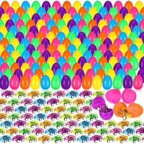 Liliful 300 Pcs Filled Easter Eggs with Mini Pull Back Cars Include 150 Pcs Mini Pull Back Cars and 150 Pcs Colorful Easter Egg Cars for Easter Basket Stuffers Easter Egg Fillers Goodie Bags Fillers